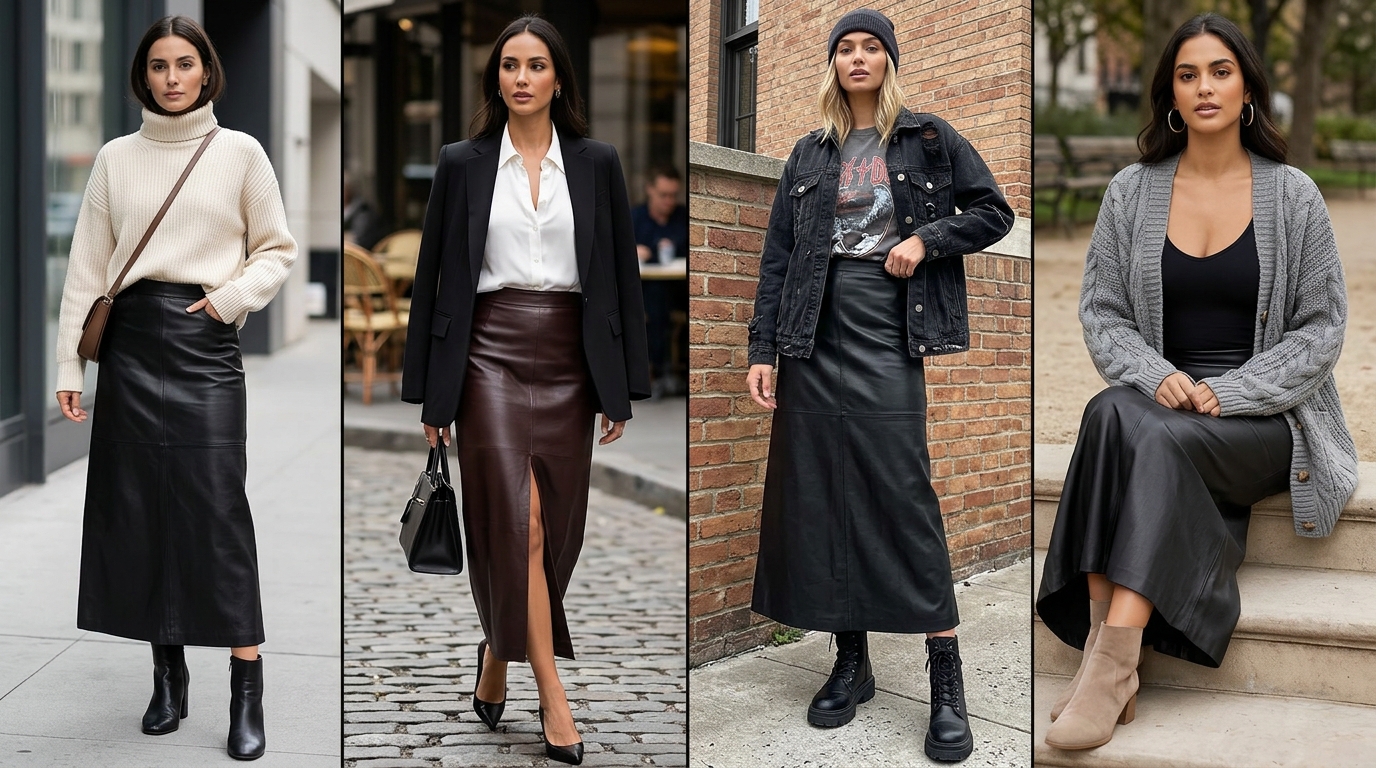 Leather Maxi Skirt Outfit Ideas