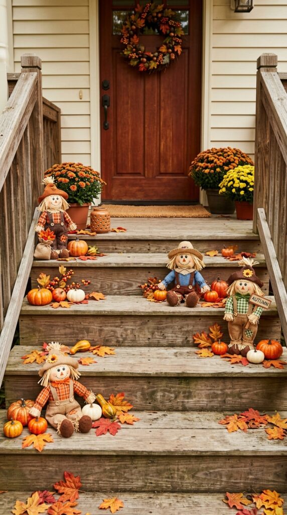Mini Burlap Scarecrows for Porch Steps