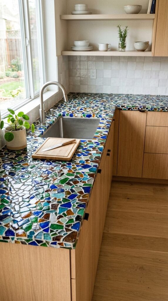 Mosaic-Style Recycled Glass Countertop