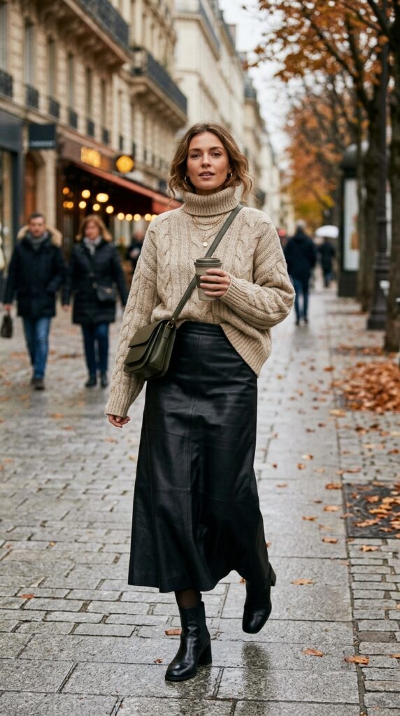 Oversized Sweater and Leather Skirt