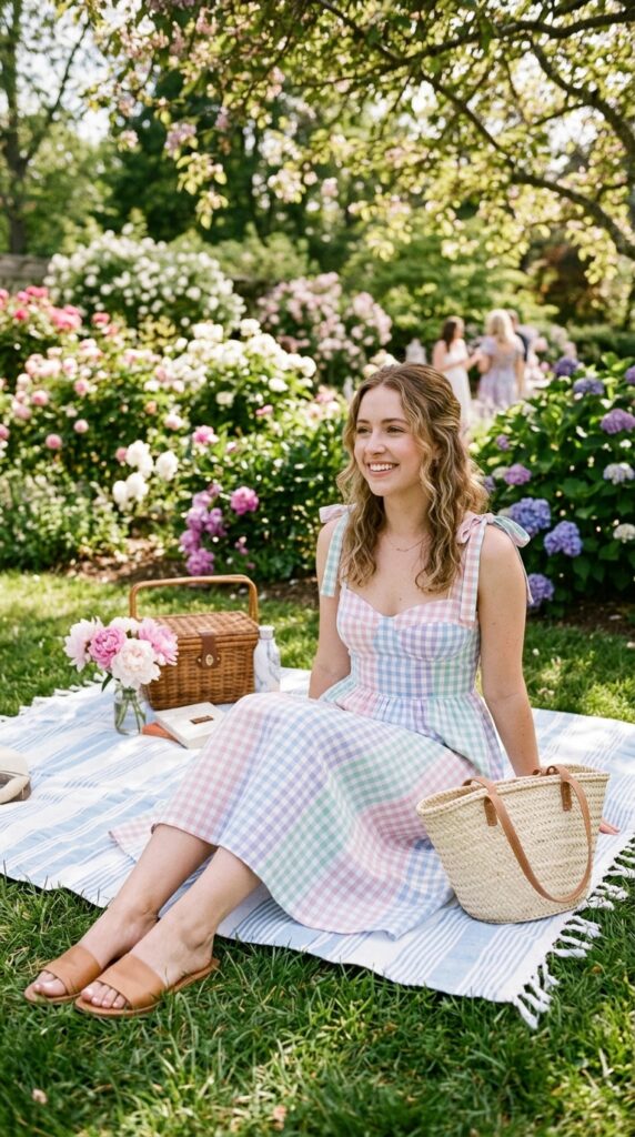  Pastel Gingham Picnic Dress