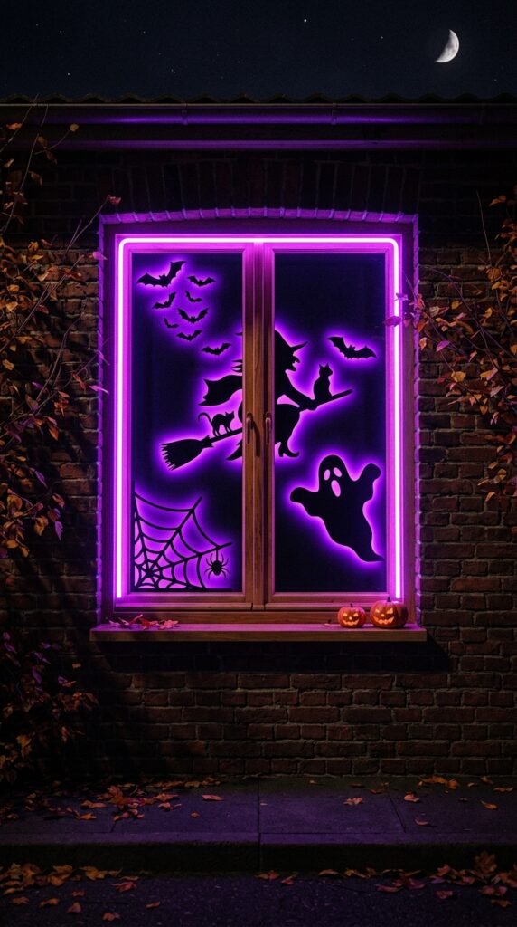 Purple Neon Halloween Window
