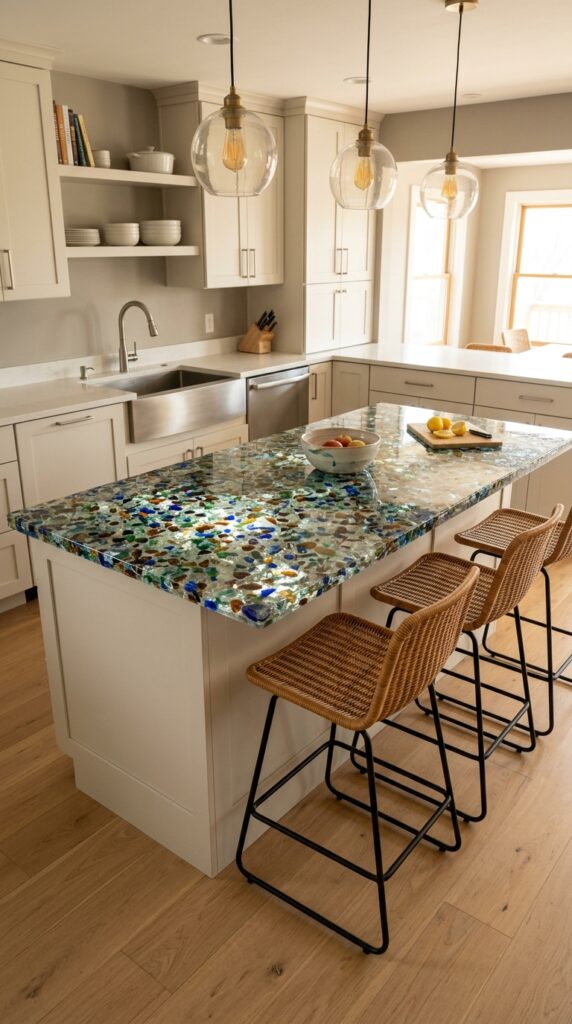 Recycled Glass Kitchen Island