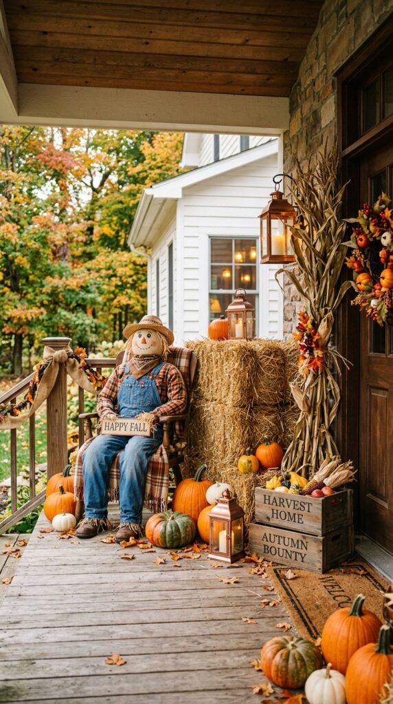 Rustic Scarecrow and Hay Bale Arrangement