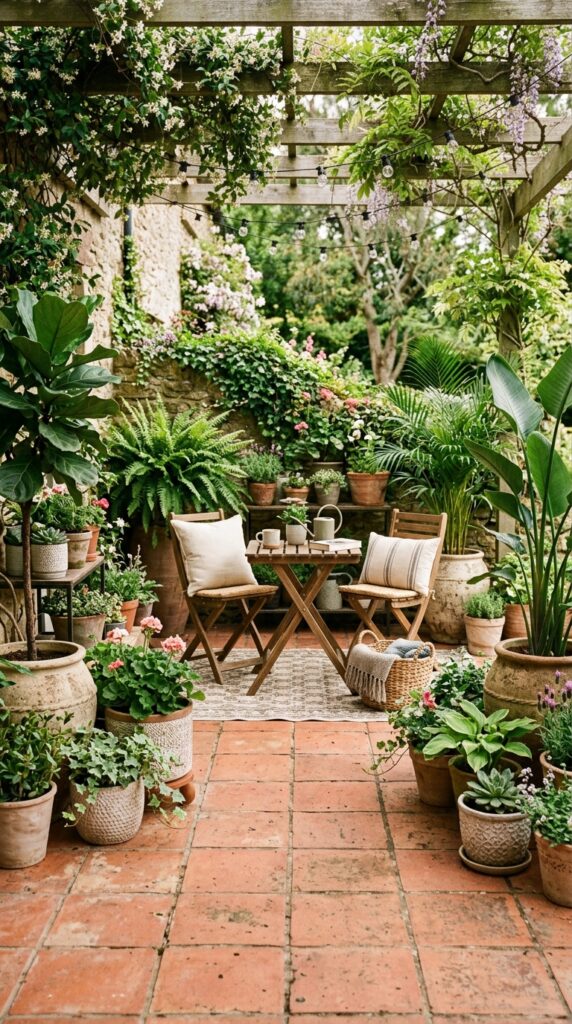 Terracotta Patio With Lush Plants