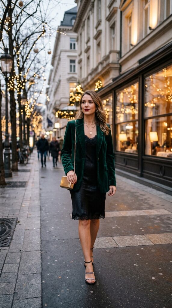 Velvet Blazer with a Slip Dress