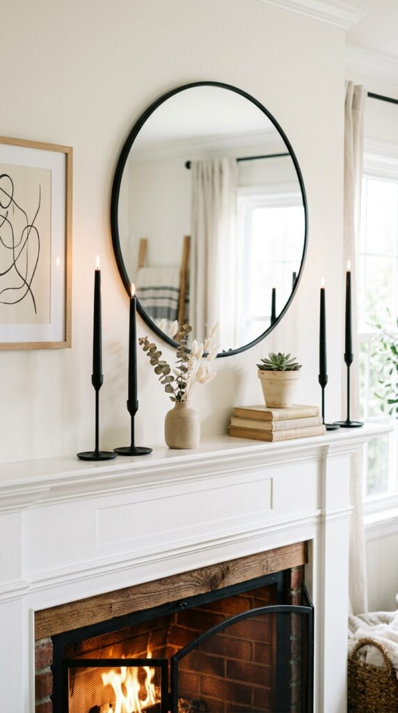 White Mantel with Black Candles