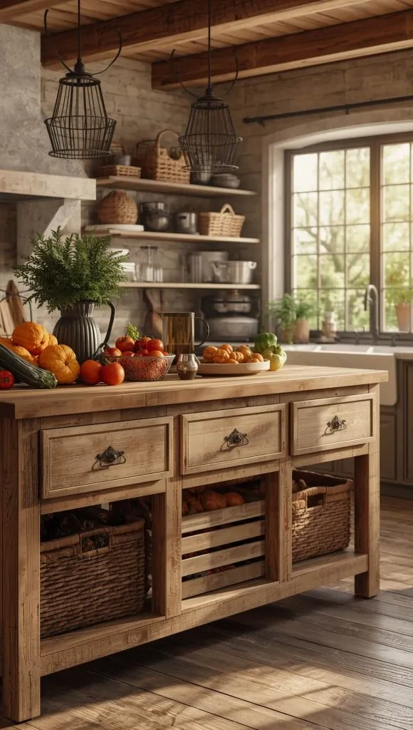 Rustic Kitchen Island Storage Features