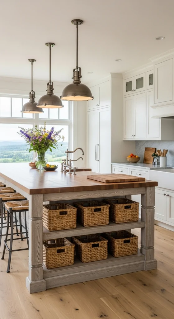 A Farmhouse Kitchen Island As The Centerpiece