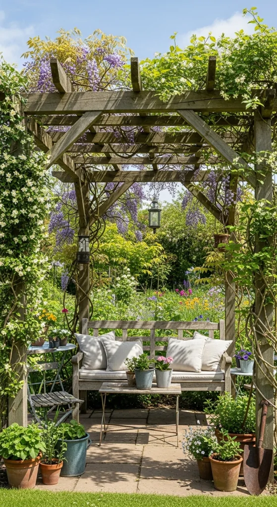 Wooden Pergola With Climbing Vines