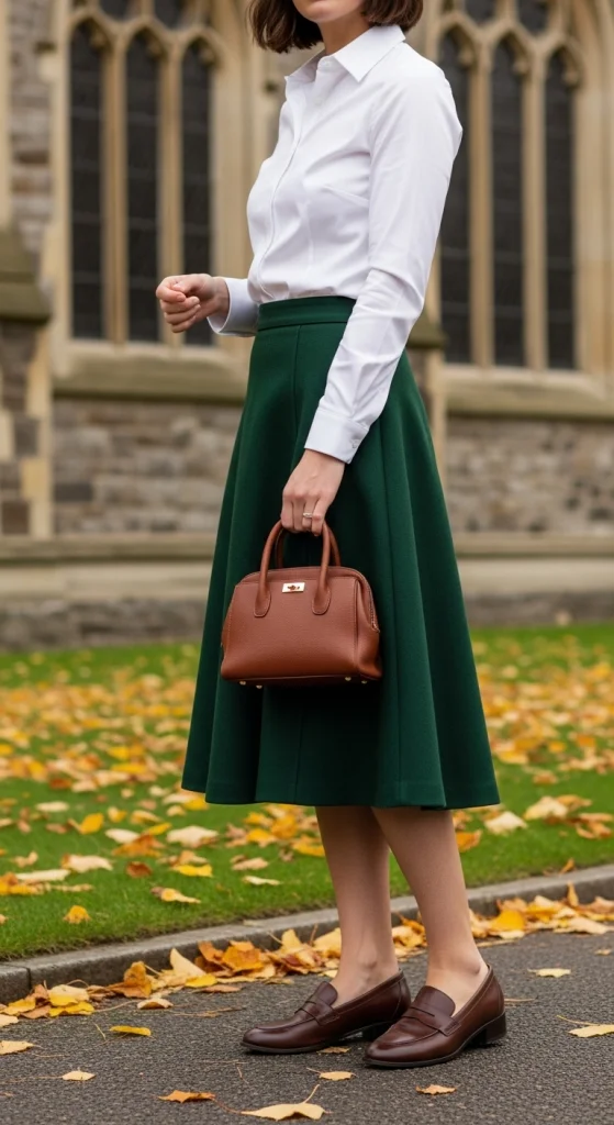 A-Line Skirt And Button-Down Shirt