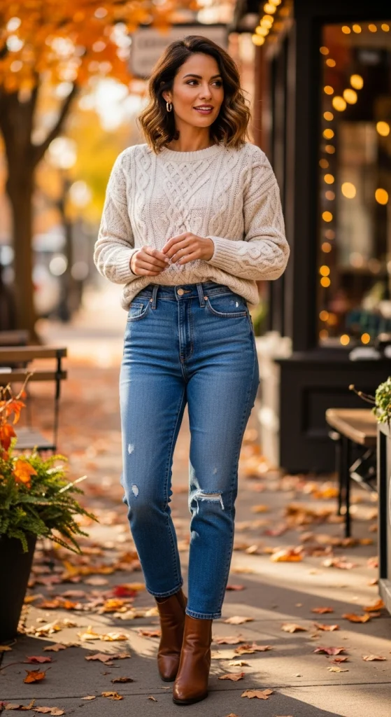 Classic Jeans And Neutral Sweater Combo