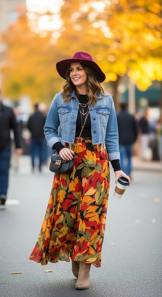 Denim Jacket Over A Maxi Skirt