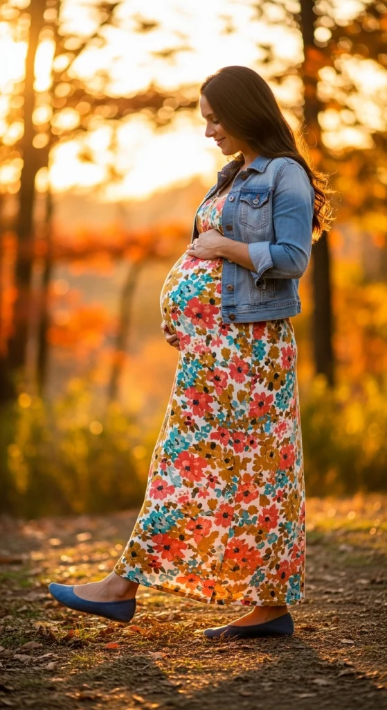 Flowy Maxi Dress And Denim Jacket