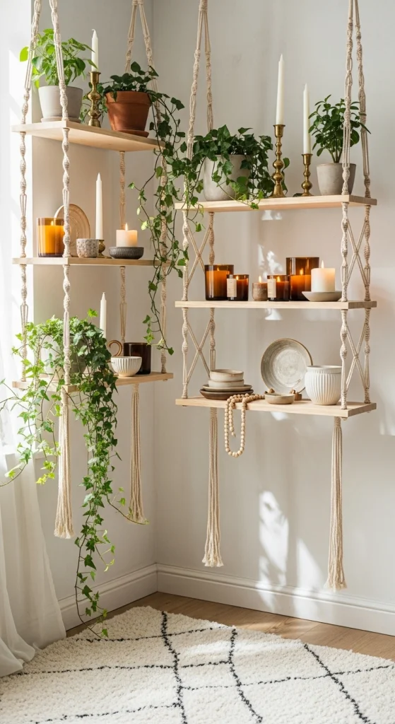 Hanging Shelves With Ropes