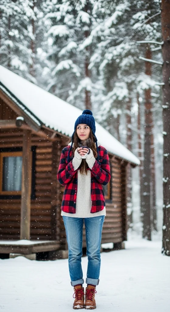 Layered Flannel + Sweater + Beanie