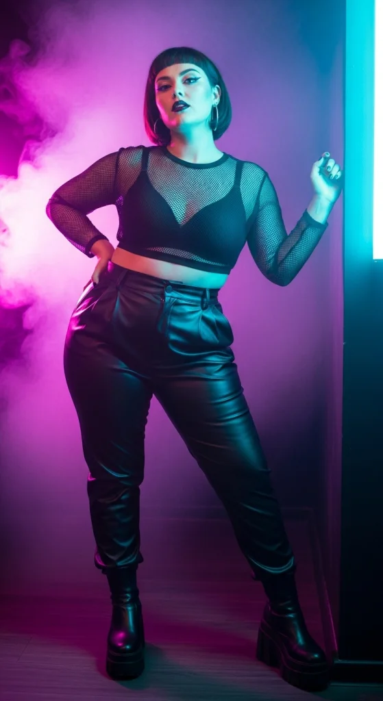 Mesh Top With Faux Leather Pants