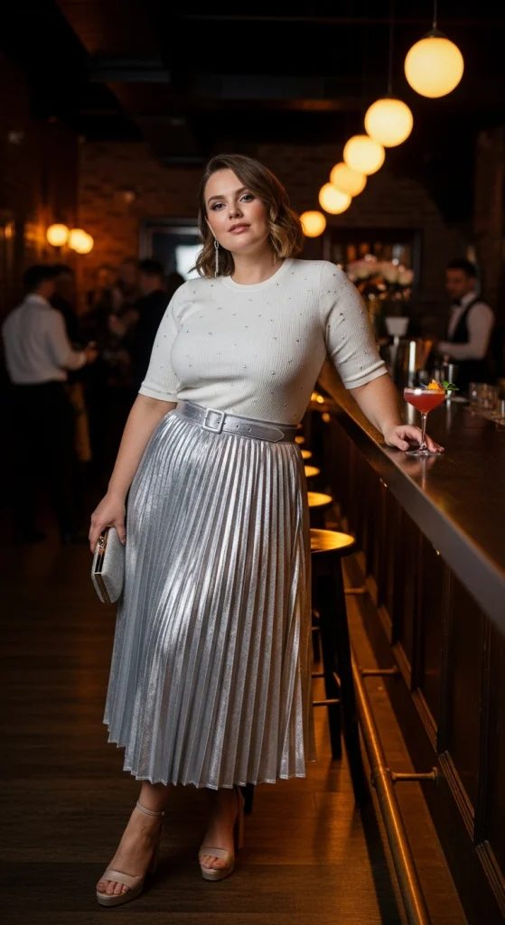 Metallic Skirt With Knit Top