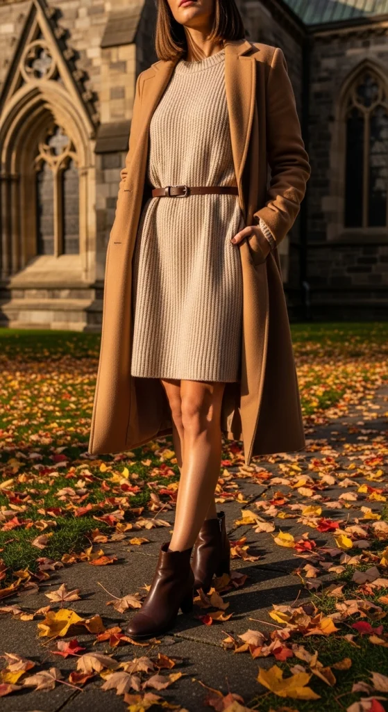 Midi Sweater Dress With Belted Waist
