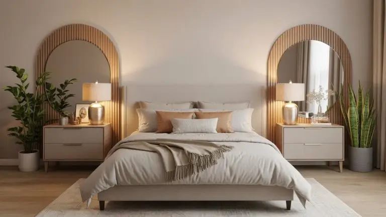 Mirror Behind Nightstand in Bedroom