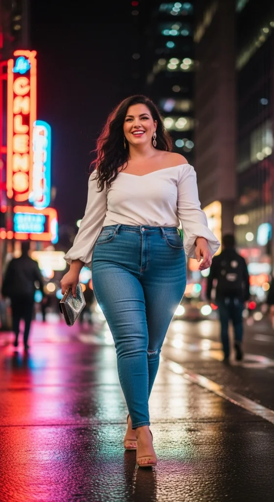 Off-Shoulder Top And High-Waisted Jeans