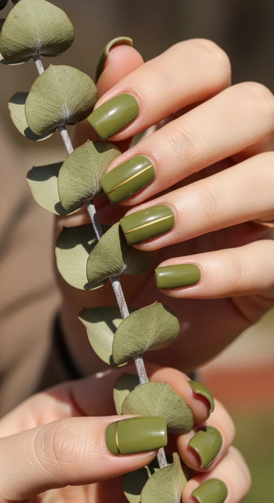 Olive Green Square Nails