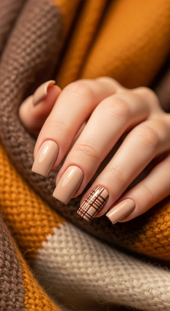 Plaid Accent Square Nails