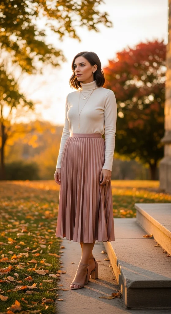 Pleated Midi Skirt And Turtleneck