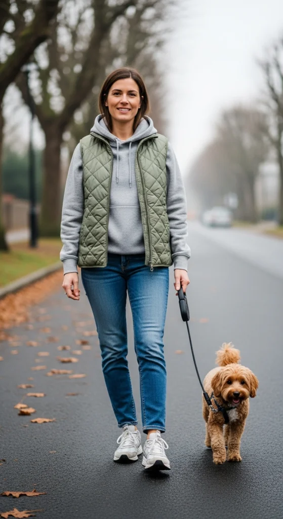Quilted Vest + Hoodie + Jeans
