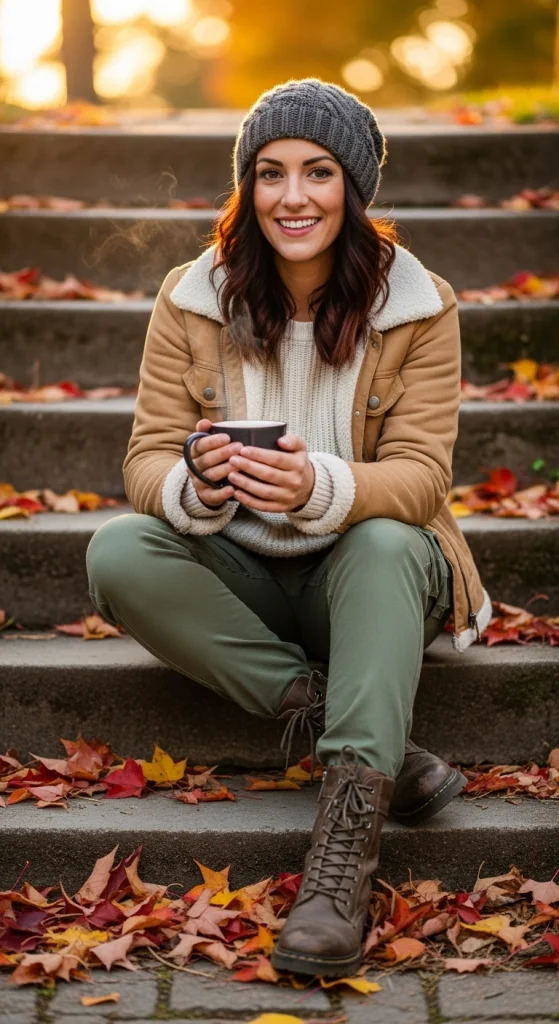 Sherpa Jacket + Sweater + Cargo Pants