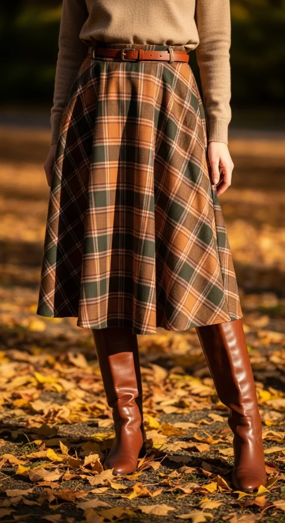Sweater And Plaid Midi Skirt Combo