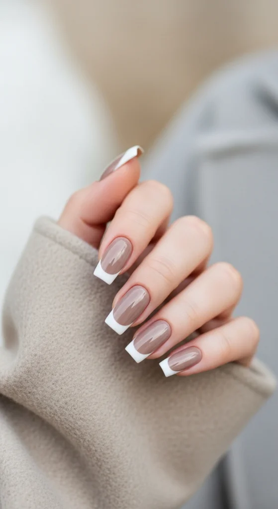 Taupe And White French Tips