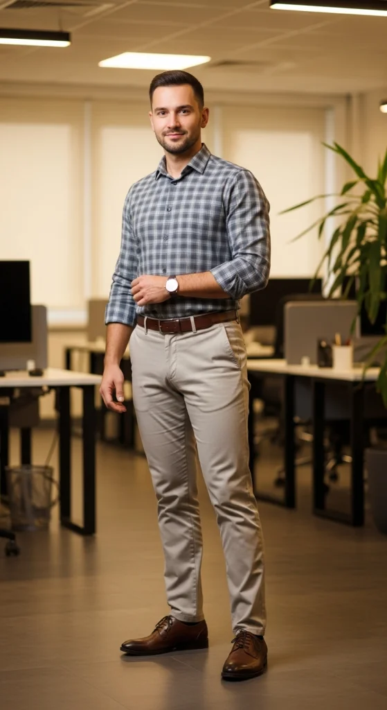The Checked Shirt And Neutral Trousers