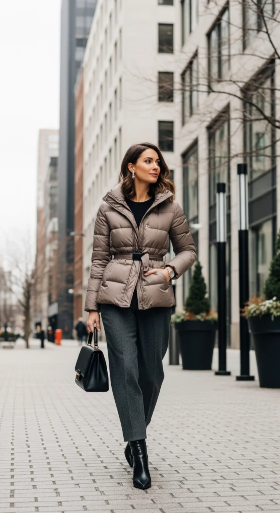 Belted Puffer With Trousers