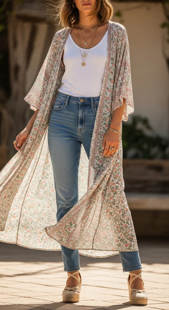 Boho Kimono Layer Over Denim