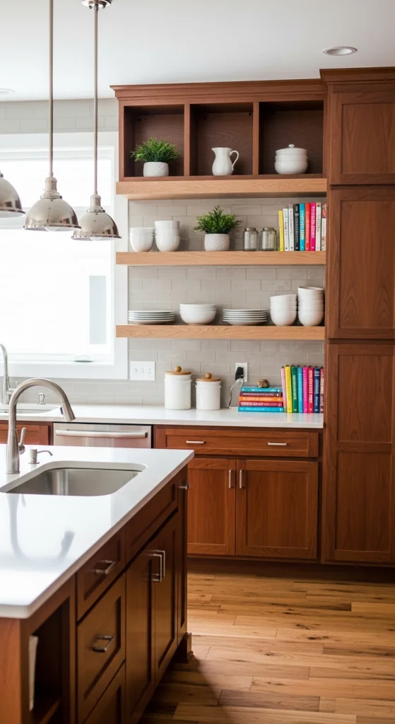 Cherry Cabinets With Open Shelving Mix