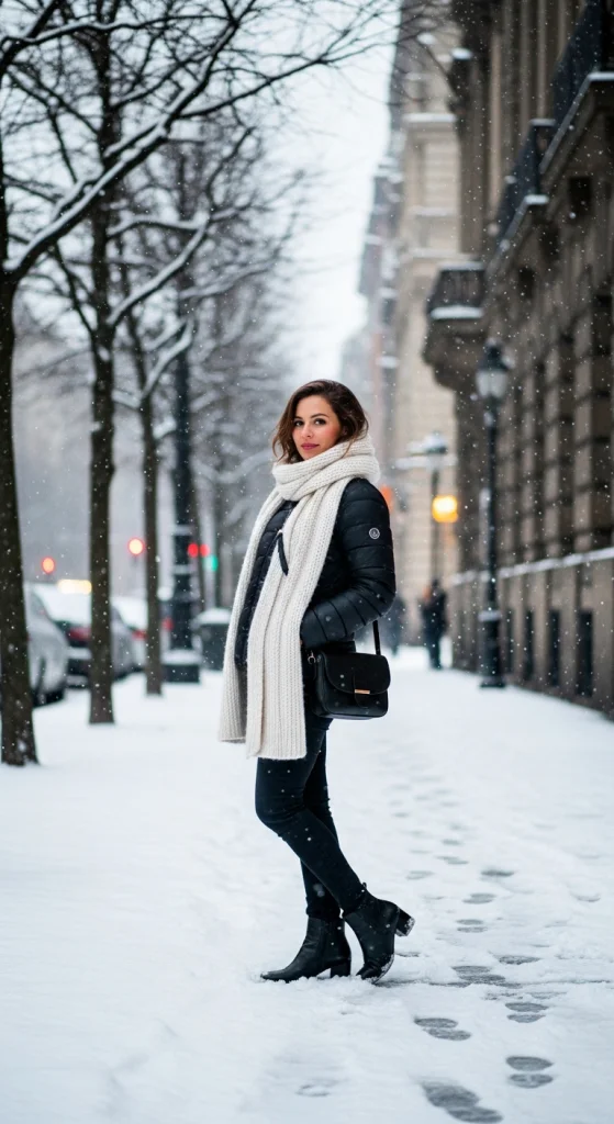 Classic Black Puffer With Jeans And Boots