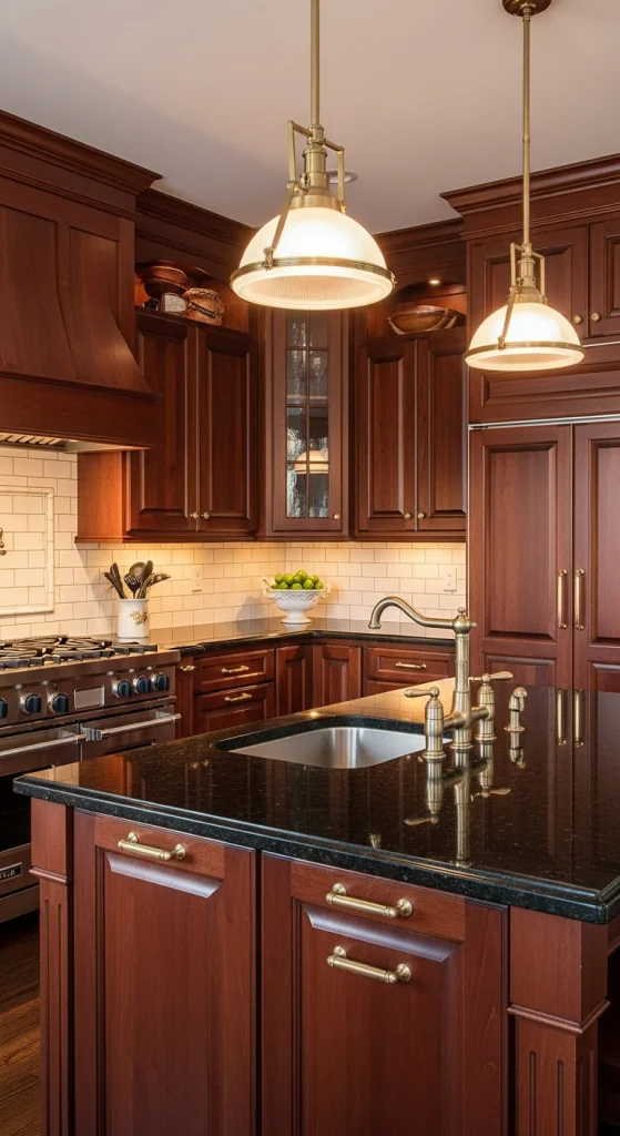 Classic Cherry Cabinets With Polished Granite
