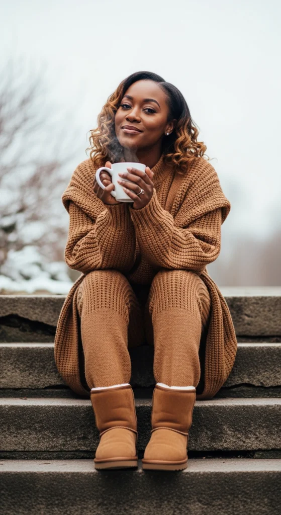 Cozy Sweater Set With Uggs Or Shearling Boots