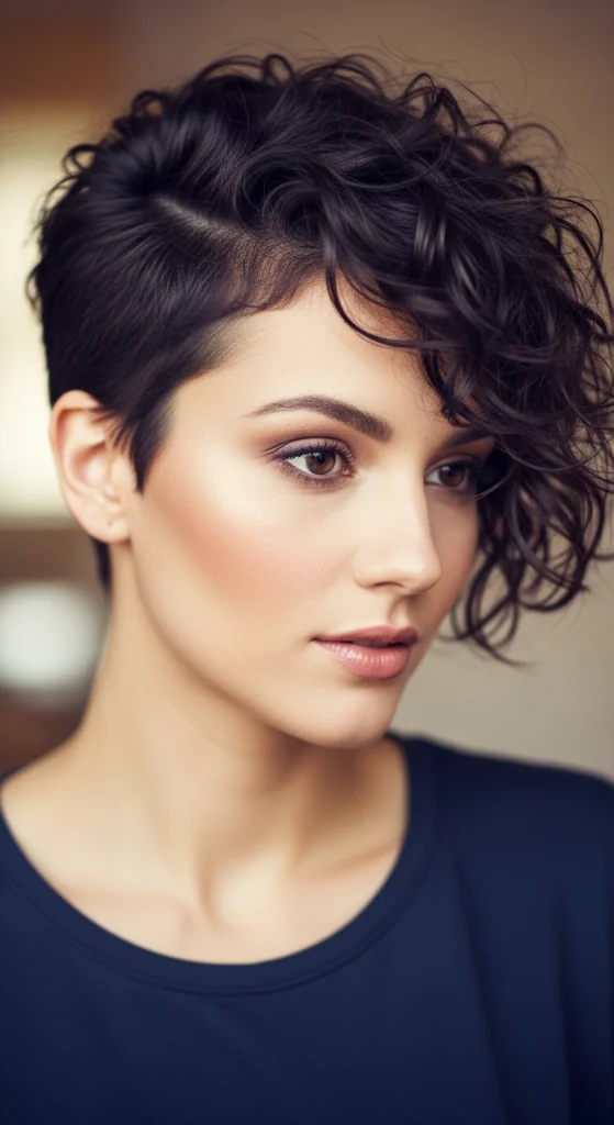Curly Asymmetrical Pixie For Natural Texture