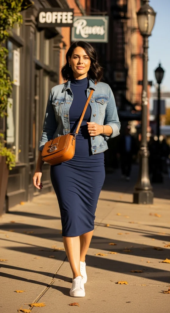 Denim Jacket Over A Stretch-Dress