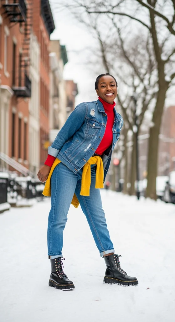 Denim On Denim With A Pop Of Color