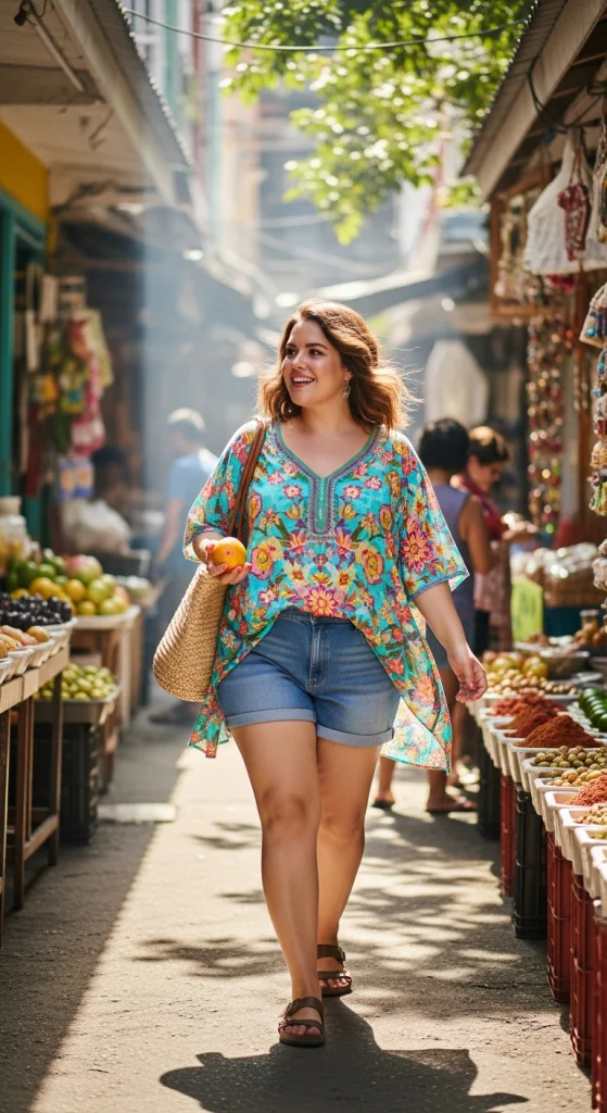 Denim Shorts And Flowy Tunic Top