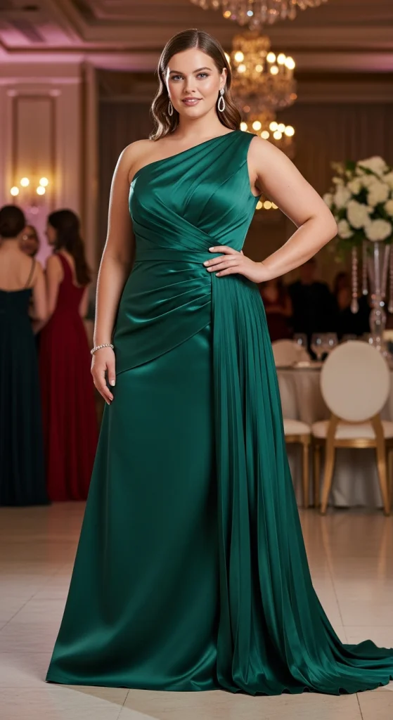 Draped One-Shoulder Gown