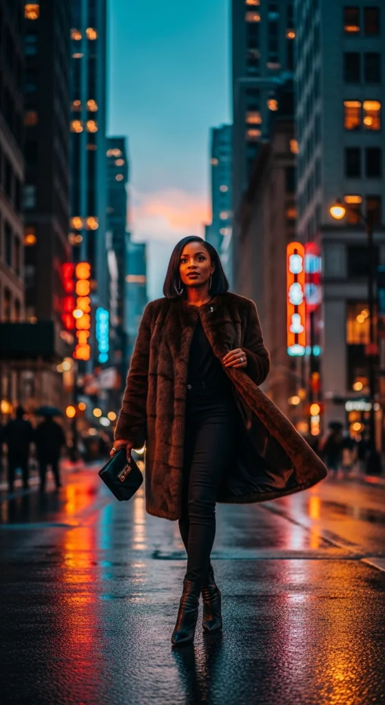 Faux Fur Coat With Skinny Jeans