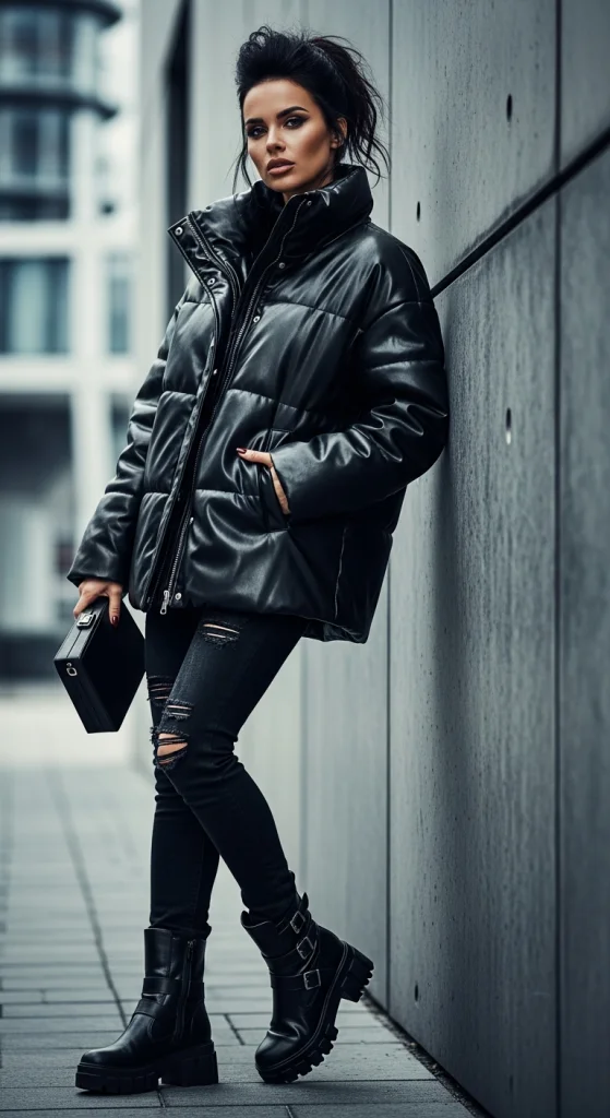 Faux Leather Puffer For Edgy Appeal