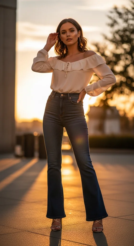 Flared Jeans With An Off-Shoulder Top