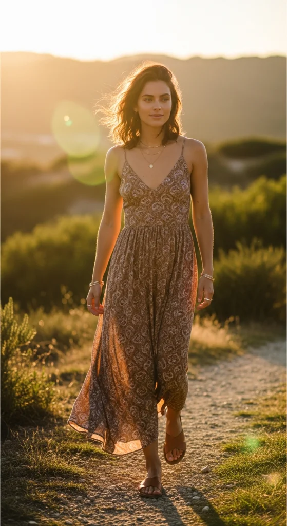 Flowy Maxi Dress With Sandals