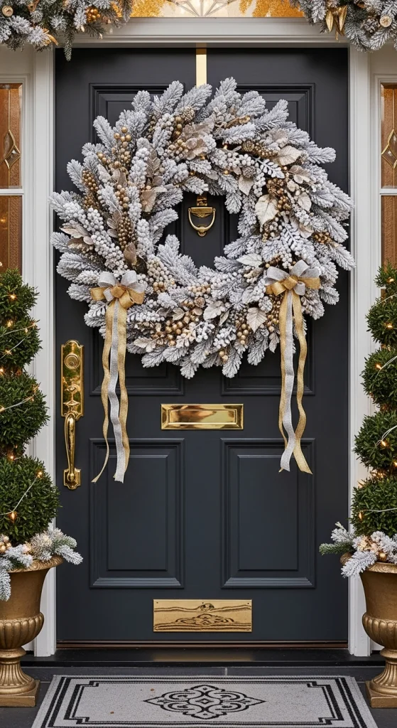 Frosted White Wreath with Gold Details