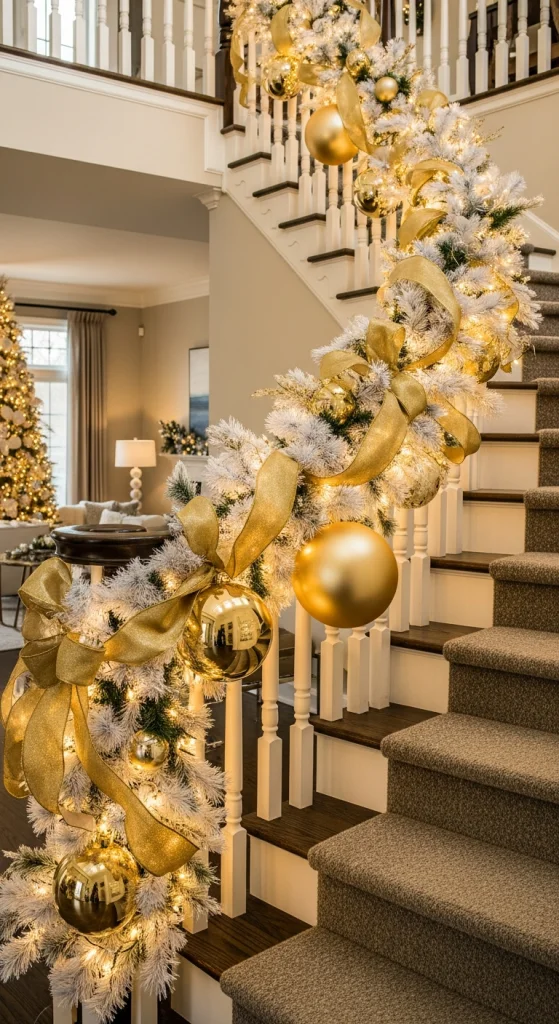 Gold Ribbon Garland on Staircases